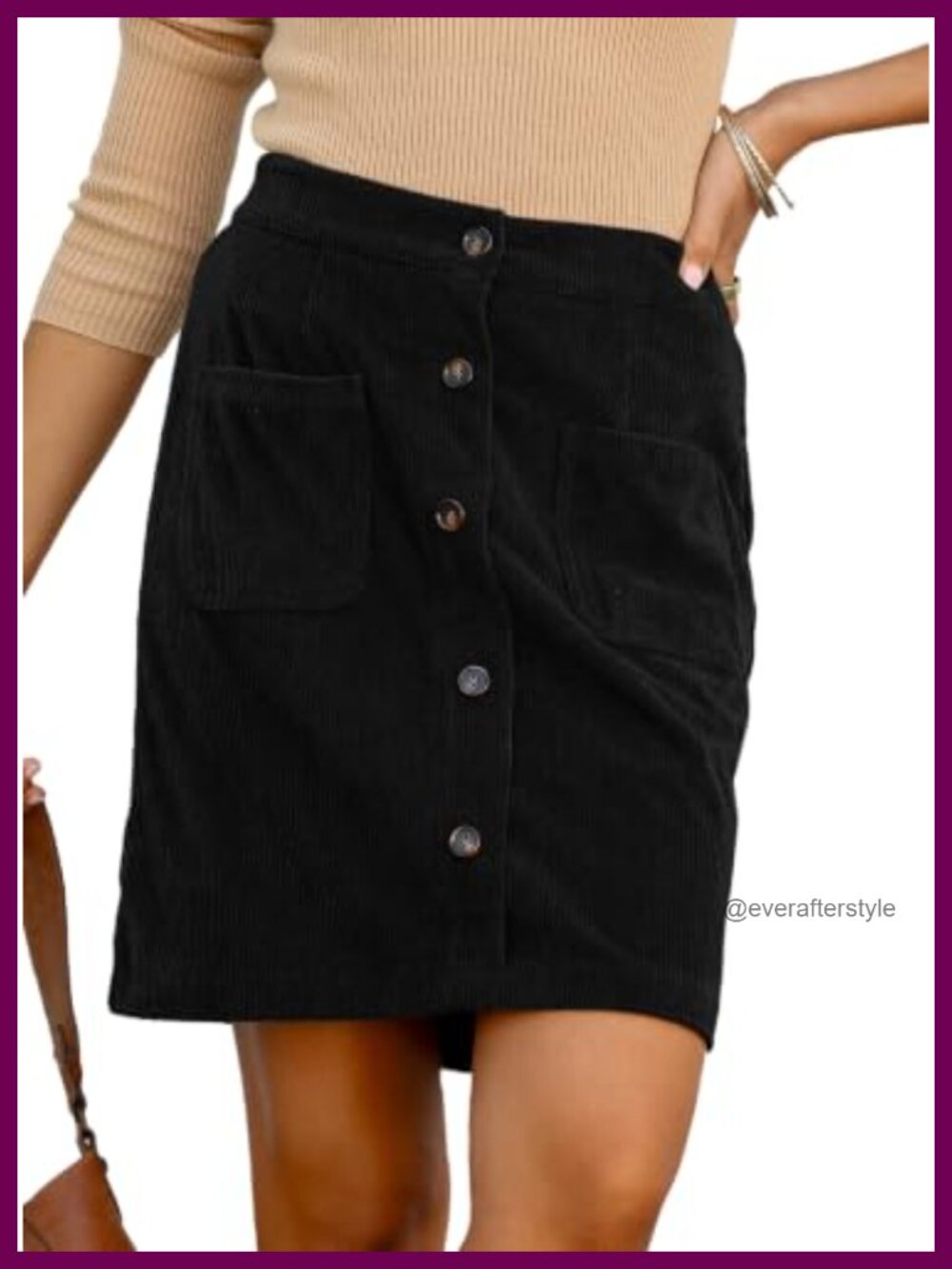 High Waist Corduroy Skirt Knee Length Pockets